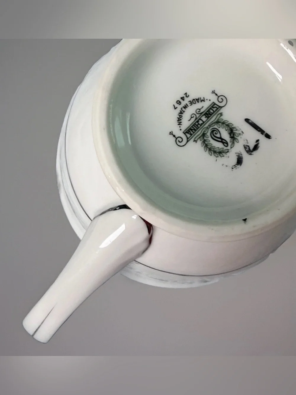 Vintage Creamer Sone China Japan Moderne 2467 Platinum Trim White Floral Scroll